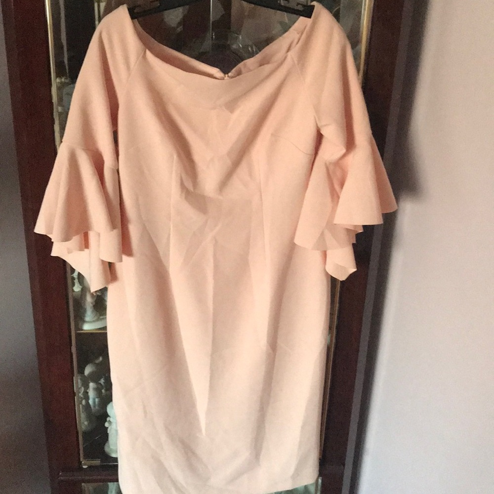 Tahari off shoulder dress with bell sleeves